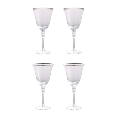 Élégants verres à vin Felicity avec rebord argenté, ensemble de 4, parfaits pour les toasts festifs et les occasions spéciales