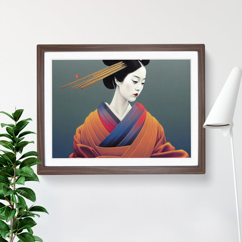 Timeless Geisha - Single Picture Frame Print, 46cm H x 64cm W x 2cm D, Walnut Framed
