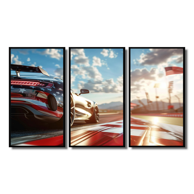 «Sports Car At The Track - Race Tracks», ensemble de reproduction d'art mural, H 28 po x l 36 po x P 1 po