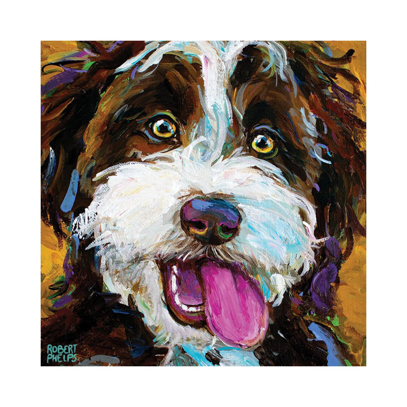 «Happy Aussiedoodle II» par Robert Phelps, reproduction d'art sur toile tendue, H 12 po x l 12 po x P 0,75 po