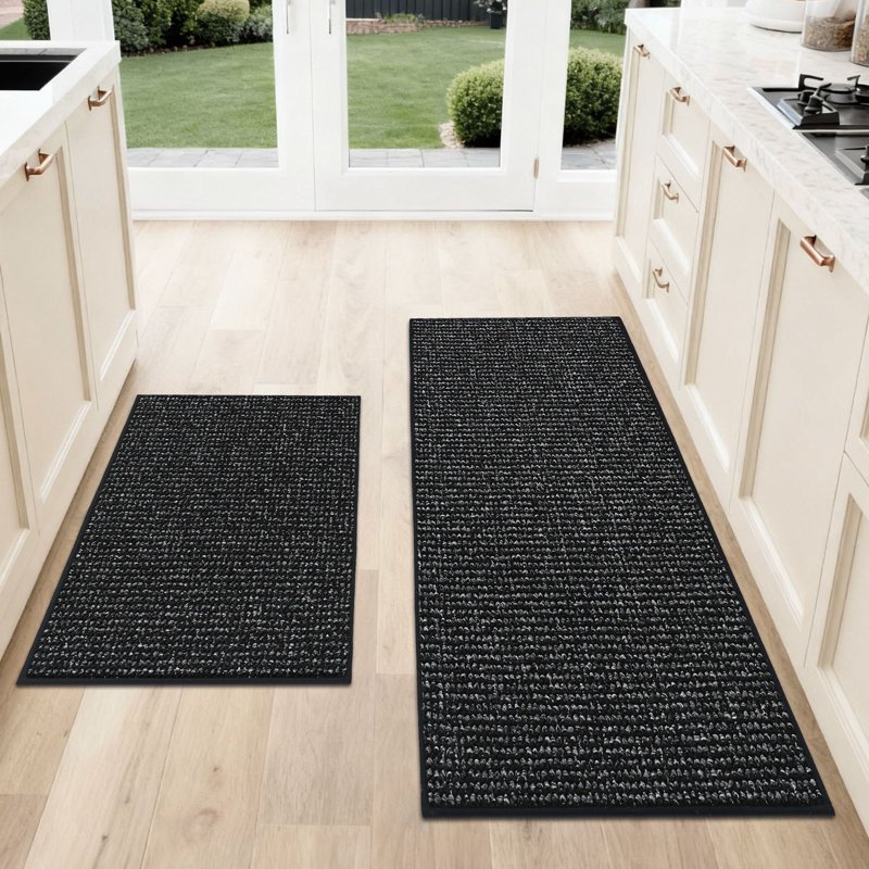 Non-slip Kitchen Rugs And Mats 2pcs, Absorbent And Stain Resistant Kitchen Runners, Runner 20" x 32" + 20" x 48", Dark Gray