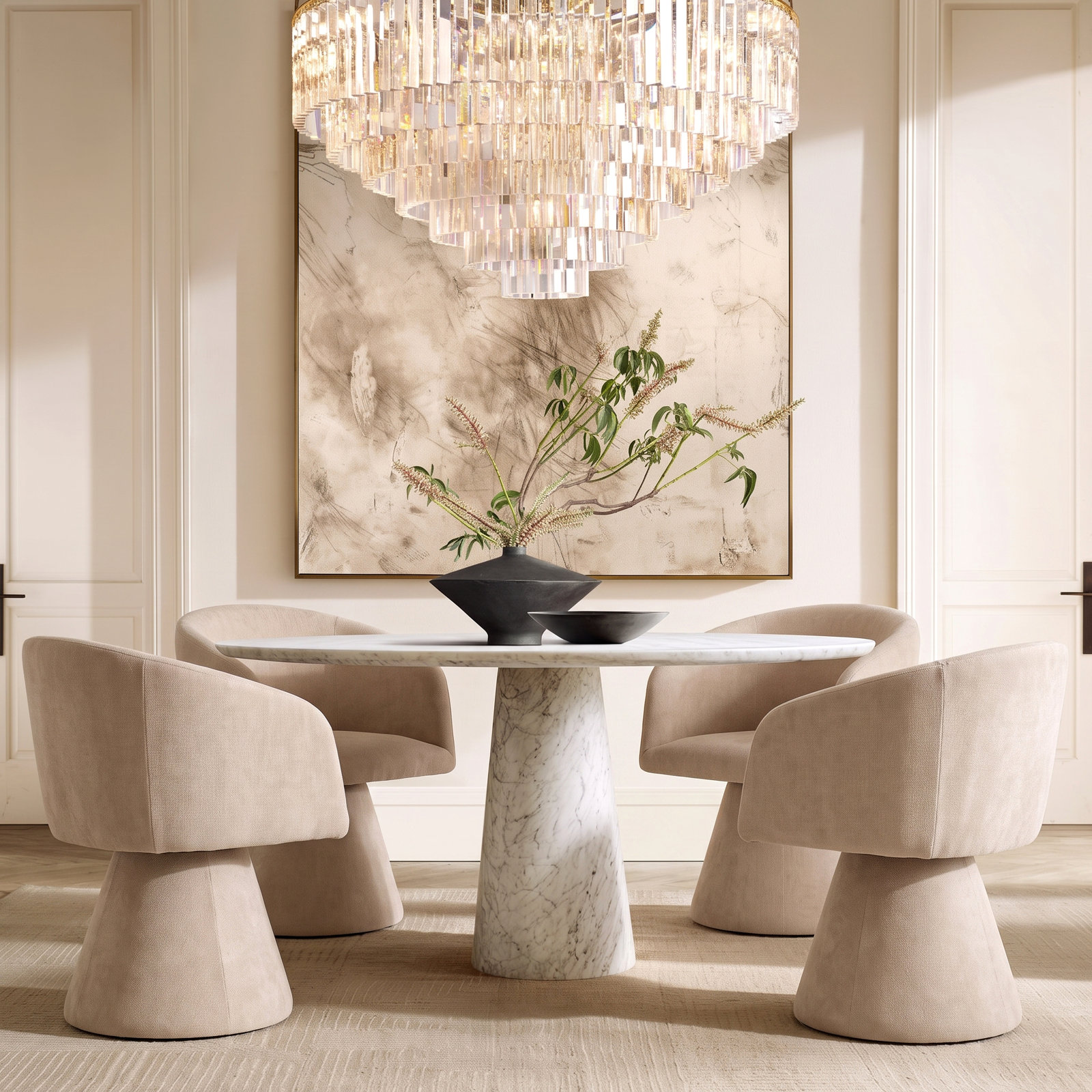 Fawnia Swivel Dining Armchair, Oatmeal