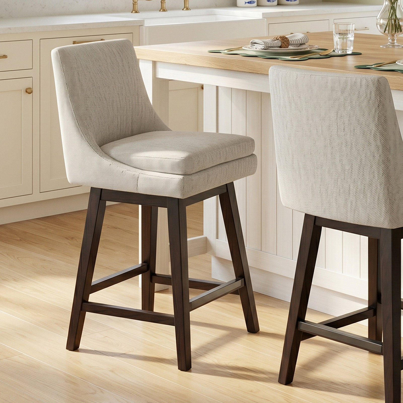 Zahara Swivel Bar and Counter Stool, Prestige Ivory Basketweave/Brown, Counter Stool (26” Seat Height)