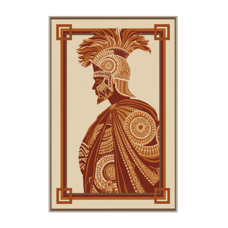 Tapis oriental beige lavable à la machine à poil court Macédonien Warrior, 7 x 9