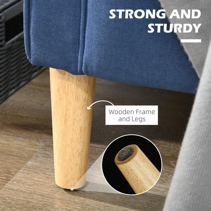 Saladin 2 Seater Storage Sofa Hidden Under Seat Storage Compact, Blue Cotton Blend