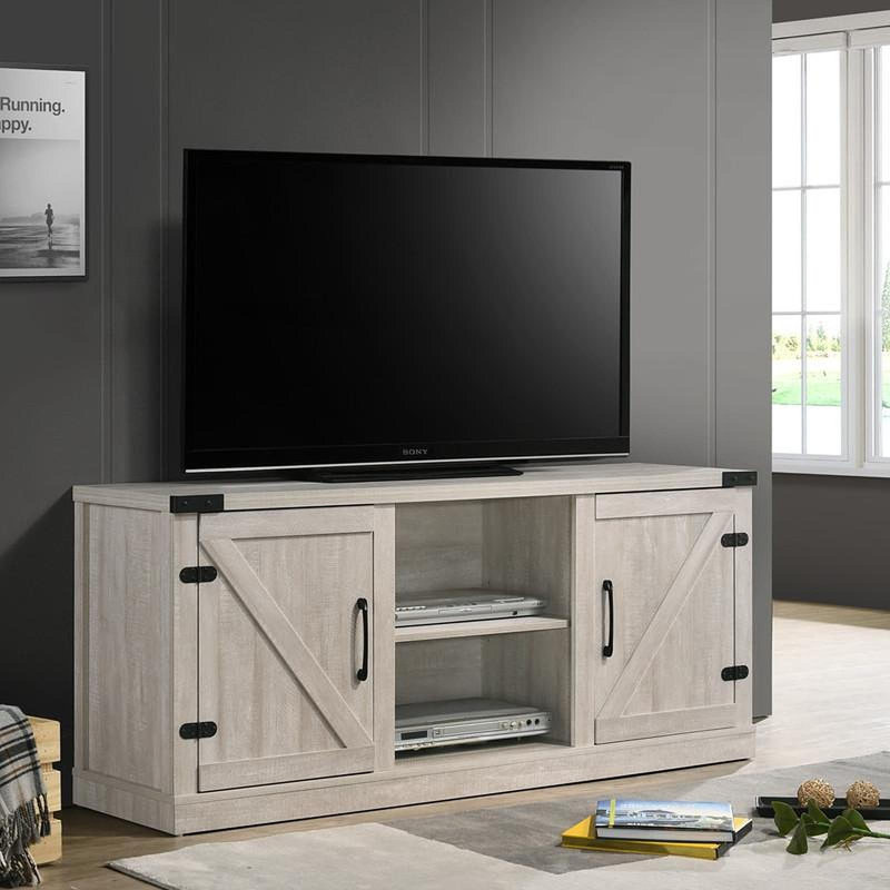 Salerno Dusty Gray 58"W TV Stand With 2 Open Shelves And 2 Cabinets