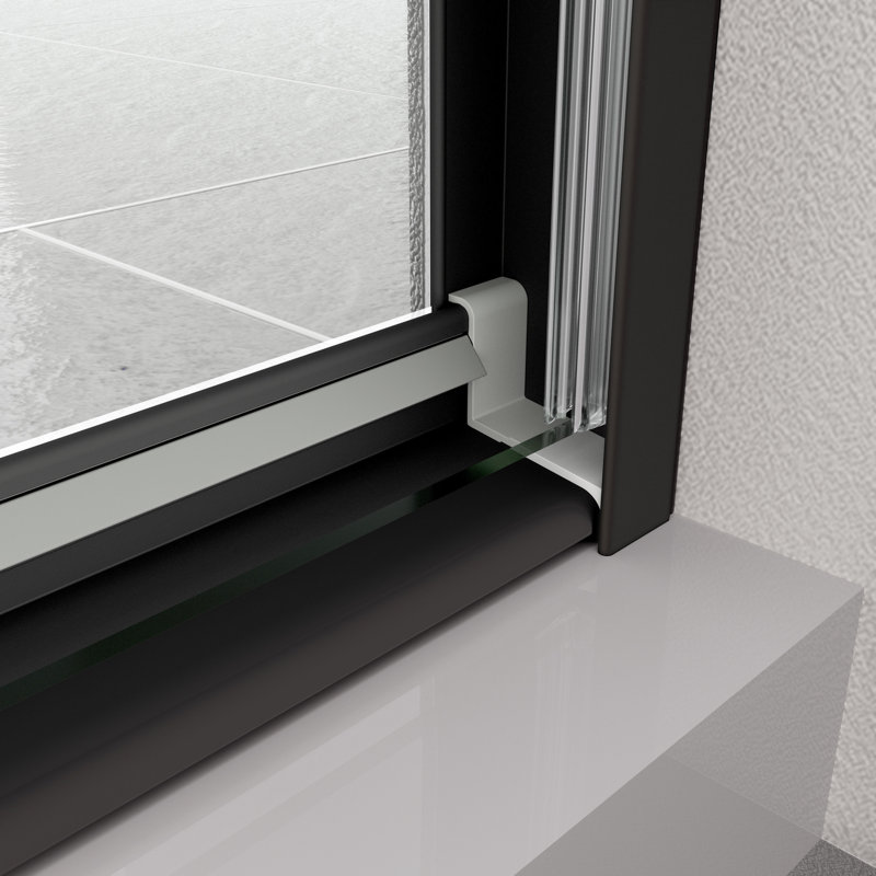 Porte de douche coulissante Bypass, 50 - 54 po x 70 po, verre trempé 1/4 po, noir mat, verre transparent avec traitement Nano Easy Clean, film anti-explosion, poignée coulissante confortable en acier inoxydable mat, fuite, lisse