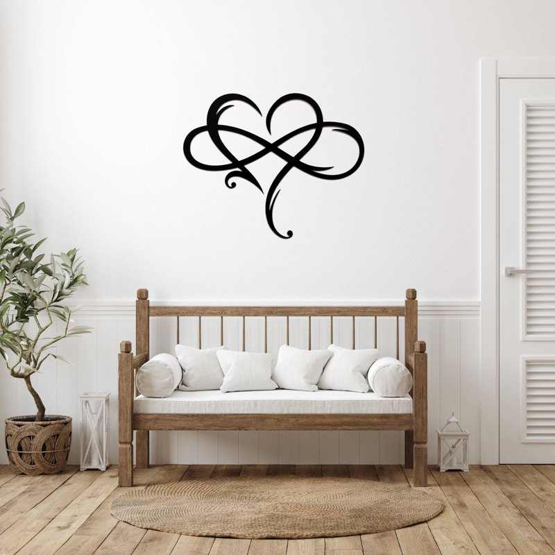 Infinity Heart Metal Wall Art - Romantic Love Symbol Decor - Modern Minimalist Heart Sculpture - Wedding Anniversary Gift Wall Hanging - Rustic Industrial Home Decor - Couple Love Sign - Elegant Statement Art Piece