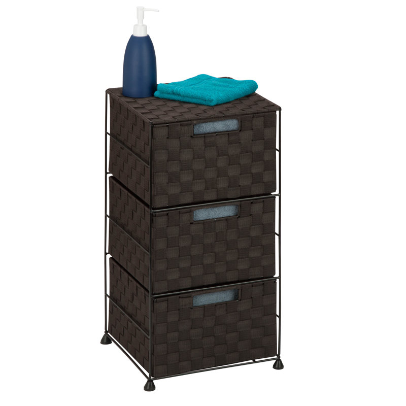 Espresso Woven Fabric and Steel 3-Drawer Storage Chest