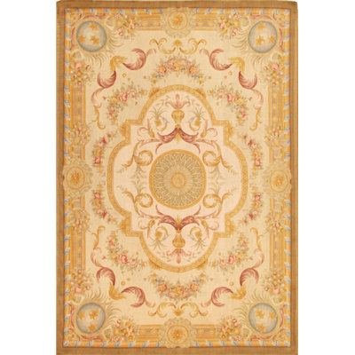 Azerbaijan Hand Knotted Wool Oriental Area Rug in Ivory