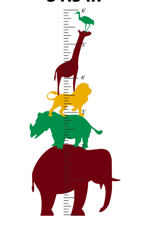Décalcomanie murale graphique à croissance animale, Bourgogne / vert / jaune