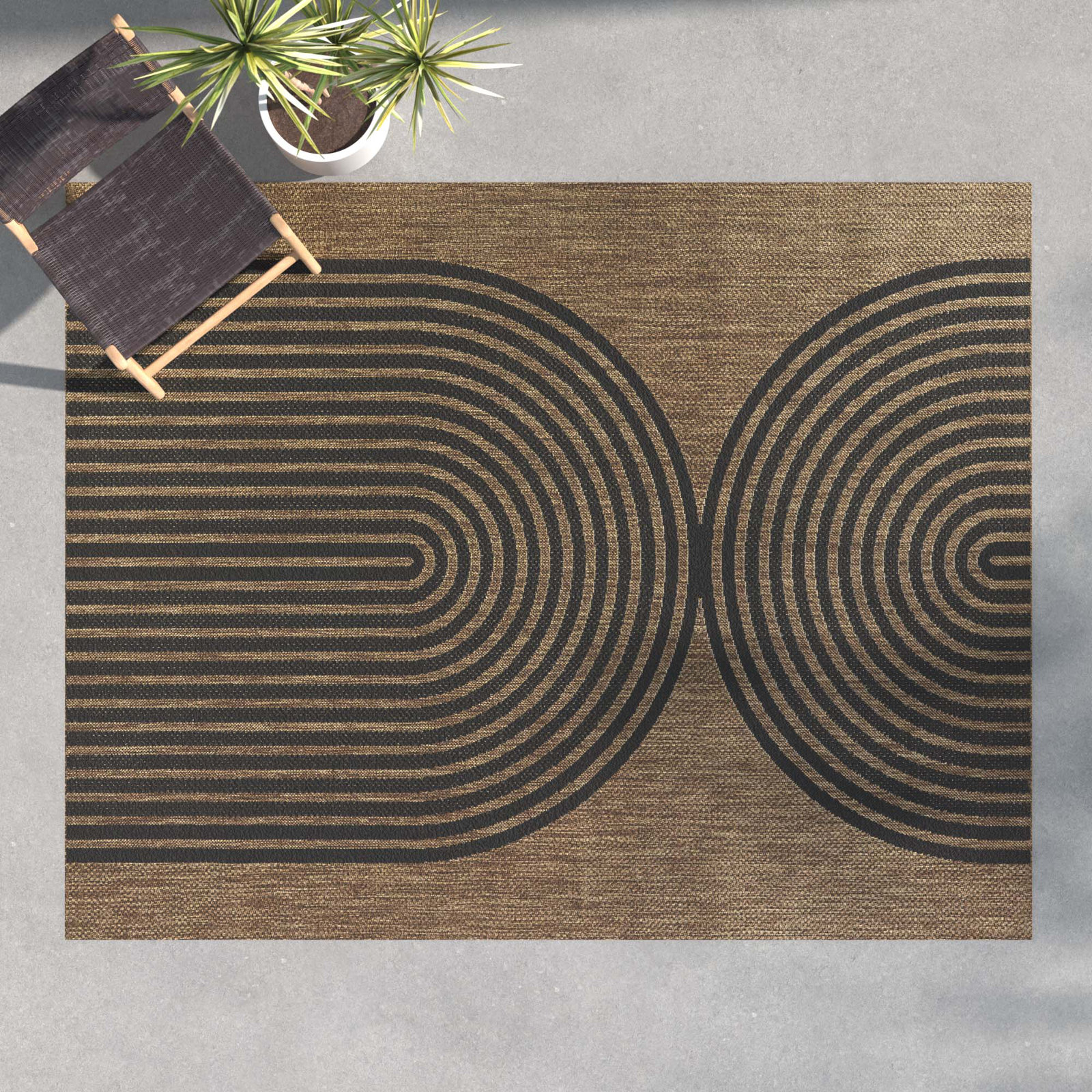 Sophia Flatweave Black/Brown Area Rug, Rectangle 5'3" x 7'