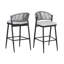 Tabourets de bar d'extérieur à structure en métal à hauteur d'assise 30,25 po avec dossier en rotin PE, ensemble de 2, noir mat-657629845