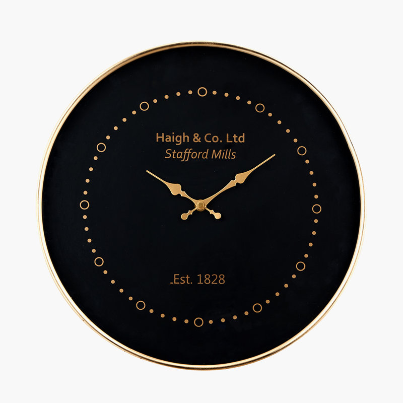 Black and Antique Brass Metal Wall Clock 