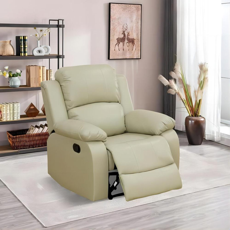 Dewaun Faux Leather Manual Standard Recliner, Beige Faux Leather