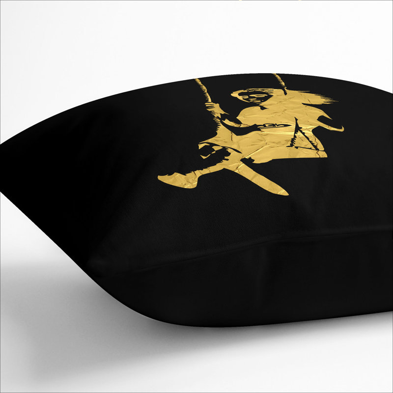 Banksy In Gold Girl On Swing Square Throw Cushion, 55cm H x 55cm W x 20cm D, Black