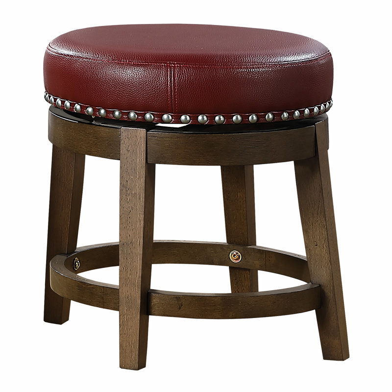 2 tabourets de salle à manger ronds, siège pivotant à 360 degrés en similicuir rouge, structure en bois massif avec finition brune et garniture cloutée décorative de 2 po