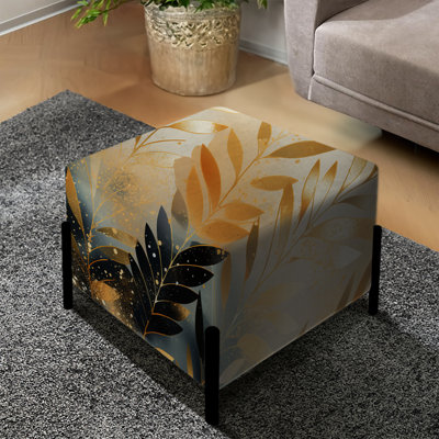 Golden Gilded Chevron Reverie I - Chevron Square Ottoman
