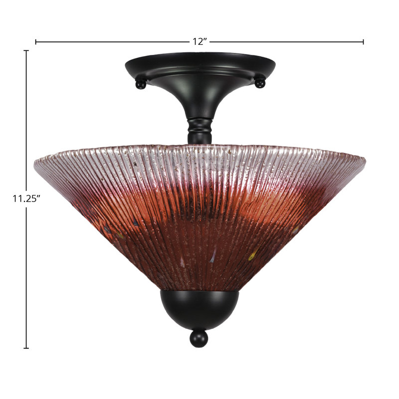 Semi-Flush 2 Bulbs With 12" Glass, Raspberry, Matte Black