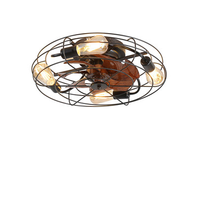 Caged Ceiling Fan With Light, 20'' farmhouse Low Profile Caged Ceiling Fan With Remote Control,  Modern Enclosed 4x E26 Bulb Ceiling Fans With Reversi -  Williston Forge, 85821066380B431198509D8A84A93898