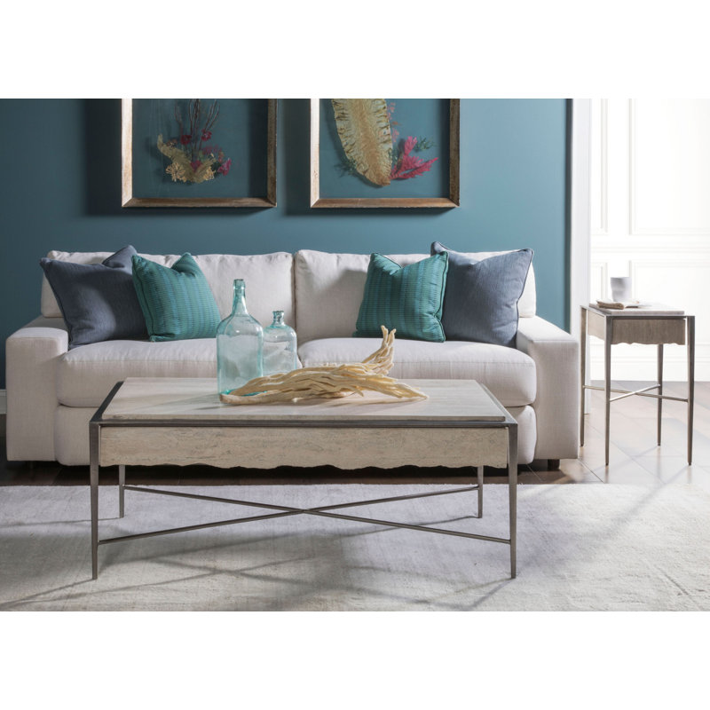 Everest Contemporary Beige Travertine & Silver Metal Square Table