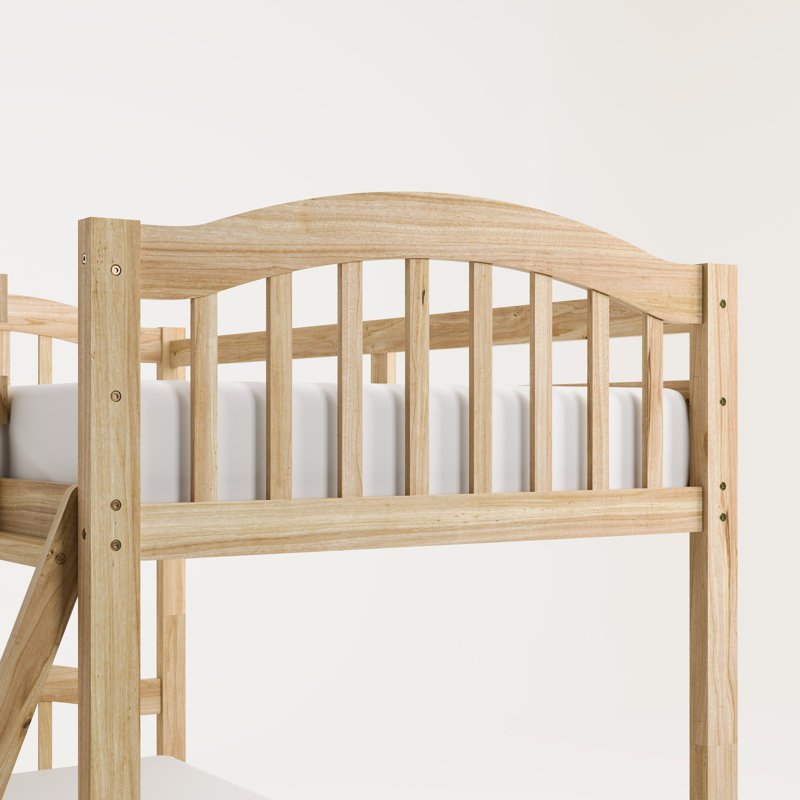 Natural Twin Over Twin Wood Bunk Bed with Ladder and Guardrails