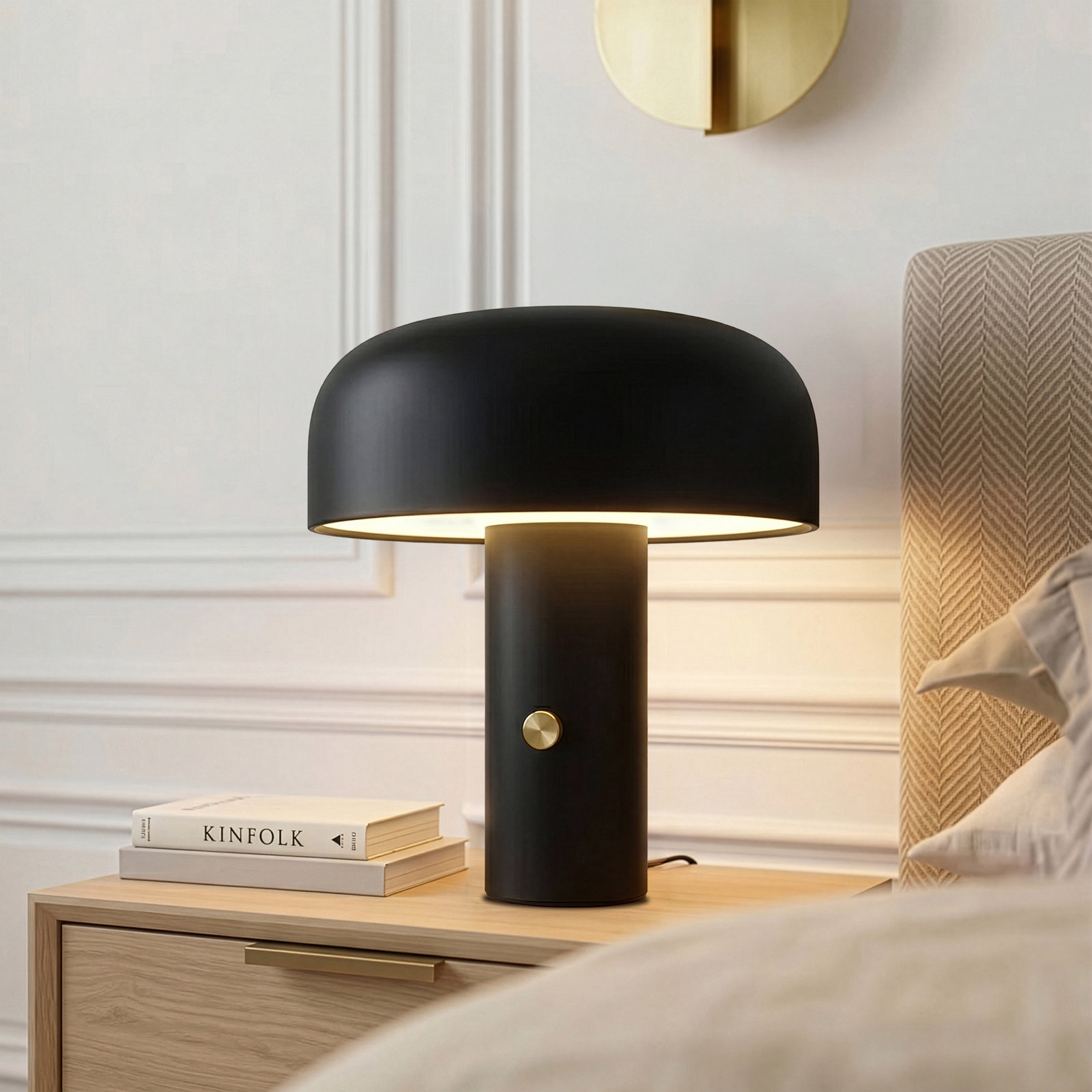 Anita 12" Modern And Elegant LED Table Lamp With Brass Rotary Knob, Black, Black