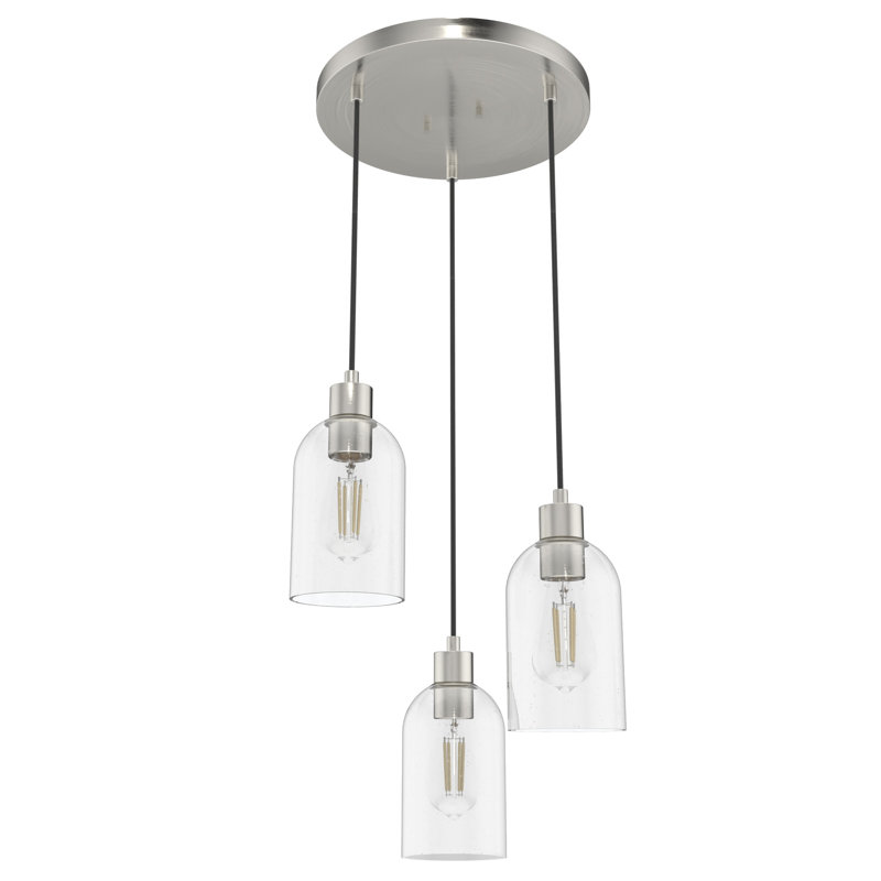 Lochemeade 3 Light Round Cylinder Cluster Pendant, Clear, Brushed Nickel