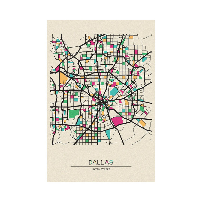 Dallas, Texas Map by Ayse Deniz Akerman - Wrapped Canvas Gallery-Wrapped Canvas Giclée, 66.04 cm H x 45.72 cm W x 3.175 cm D