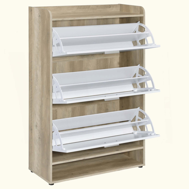 Armoire à chaussures en bois d'ingénierie à 3 niveaux avec rangement spacieux et design élégant pour les entrées modernes