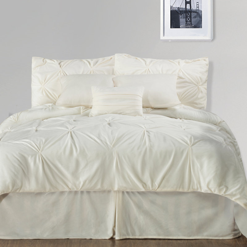 Pintuck Plush Polyester Comforter, Twin Comforter + 5 Additional Pieces, White