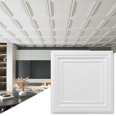 48-Pack PVC Waterproof Ceiling Tile,24'' L x 24'' W Drop-In & Glue Up Ceiling Panel for Office & Residential Use, (192 sq.ft/Box)
