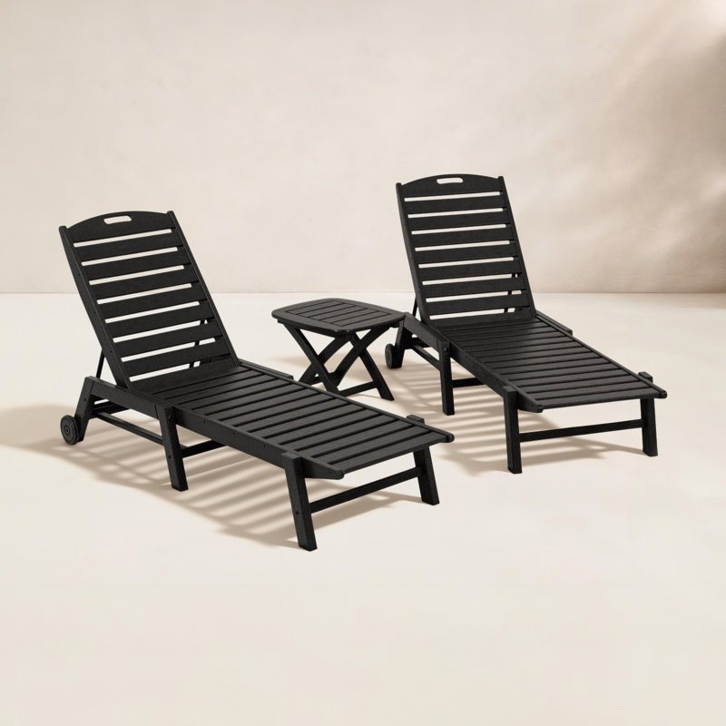 POLYWOOD Nautical 3-Piece Chaise Set, Black