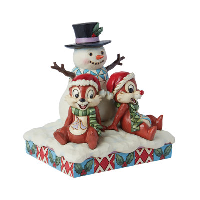 Jim Shore Disney Traditions Chip and Dale with Snowman Figurine 5.31in