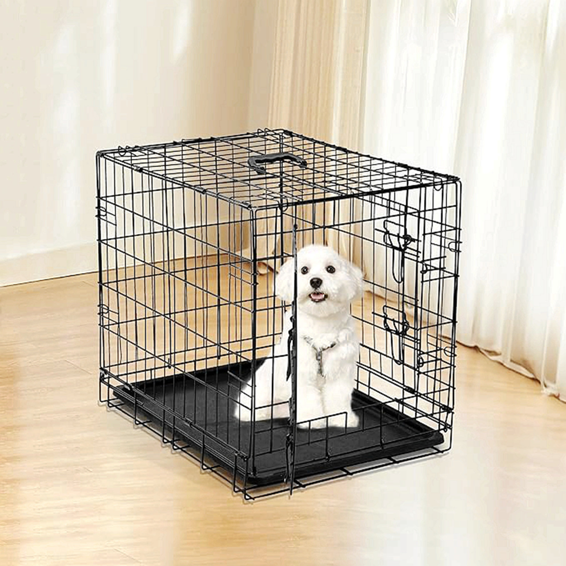 17 Stories Folding Metal Wire Dog Crate, Durable, Foldable, Collapsible ... - Dog Crate For Balcony With Canopy