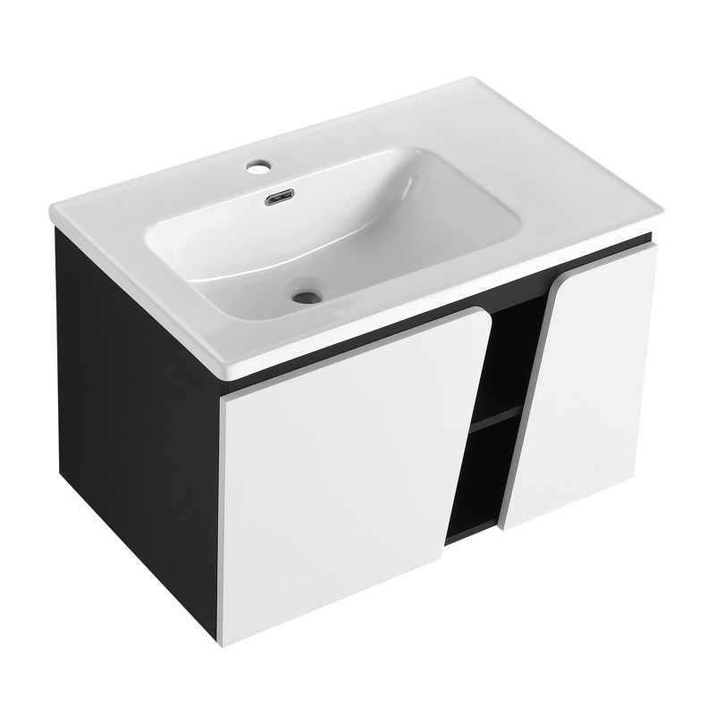 Meuble-lavabo flottant mural avec lavabo simple et porte d'armoire à fermeture en douceur