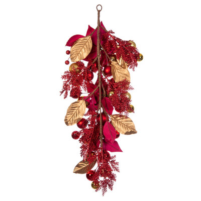 Vickerman Red Poinsetta Collection Faux Swag