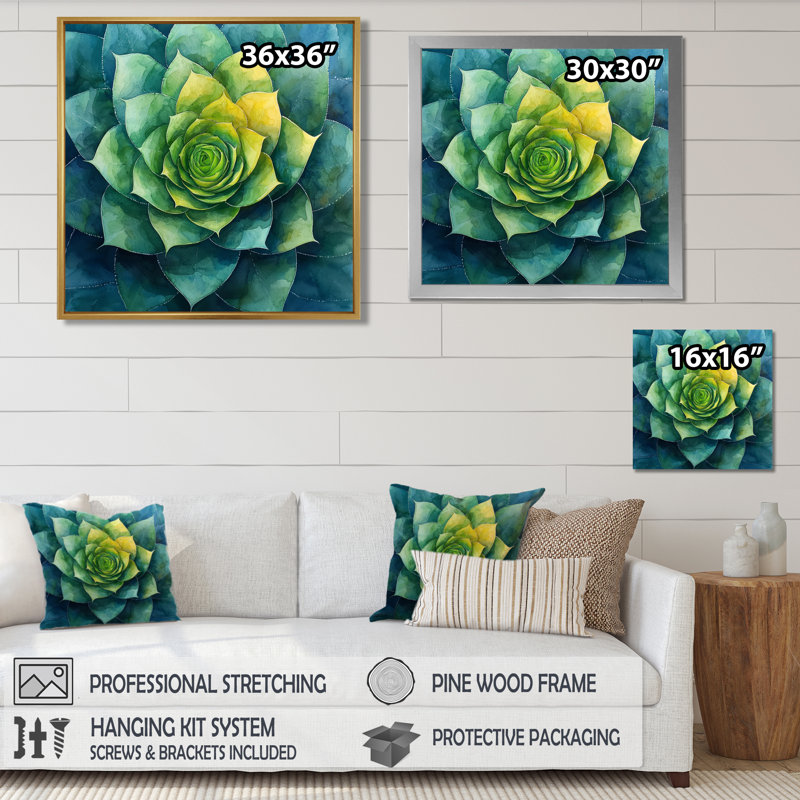 «Hanscom Geometric Spiral Aloe Leaf Succulent I - succulent», art mural, Toile tendue, Ne s’applique pas, H 16 po x l 16 po