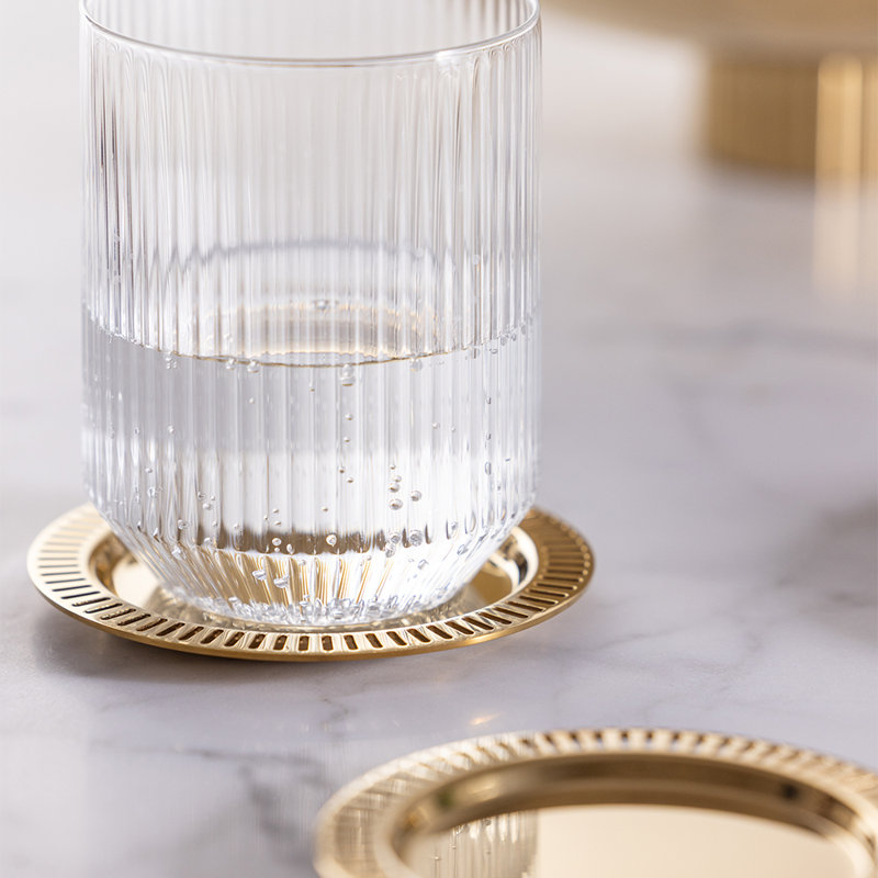 Striations Coasters, Set of 4 in Holder, Silver, Gold