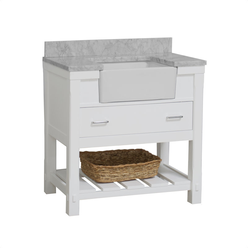 Ensemble de meuble-lavabo simple 36 po Hitton, Marbre de Carrare, Blanc