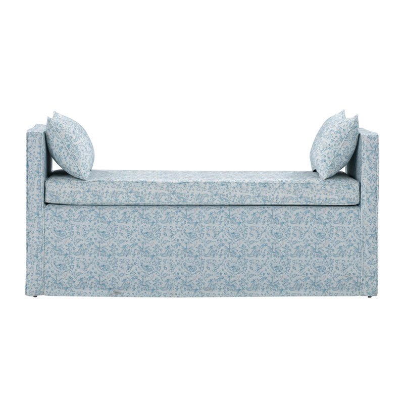 Ramvir 53" Upholstered Linen Paisley Bench, Blue And Black