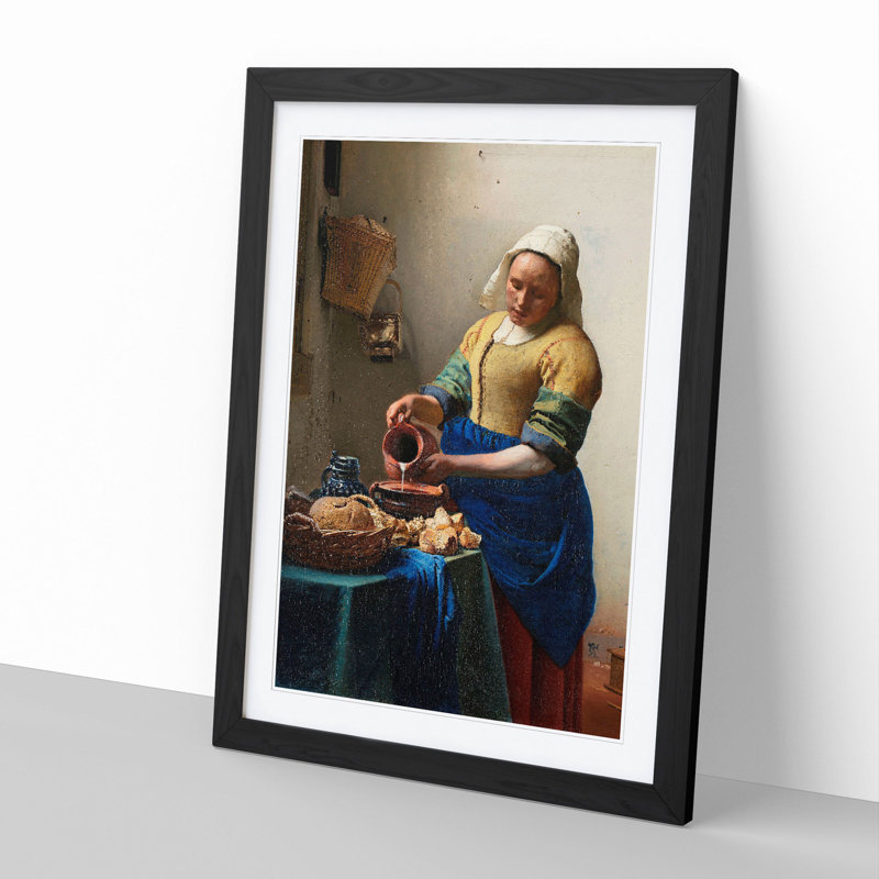 The Milkmaid by Johannes Vermeer - Picture Frame Painting, Black Framed, 48cm H x 36cm W x 2cm D