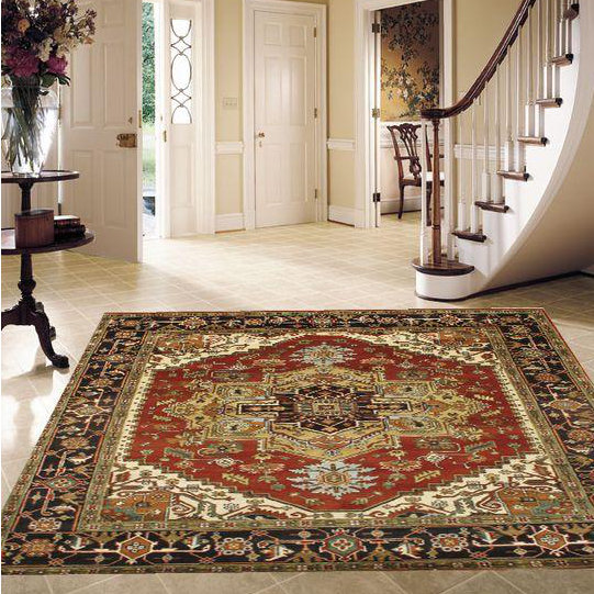 Hand Knotted Wool Area Rug in Rust