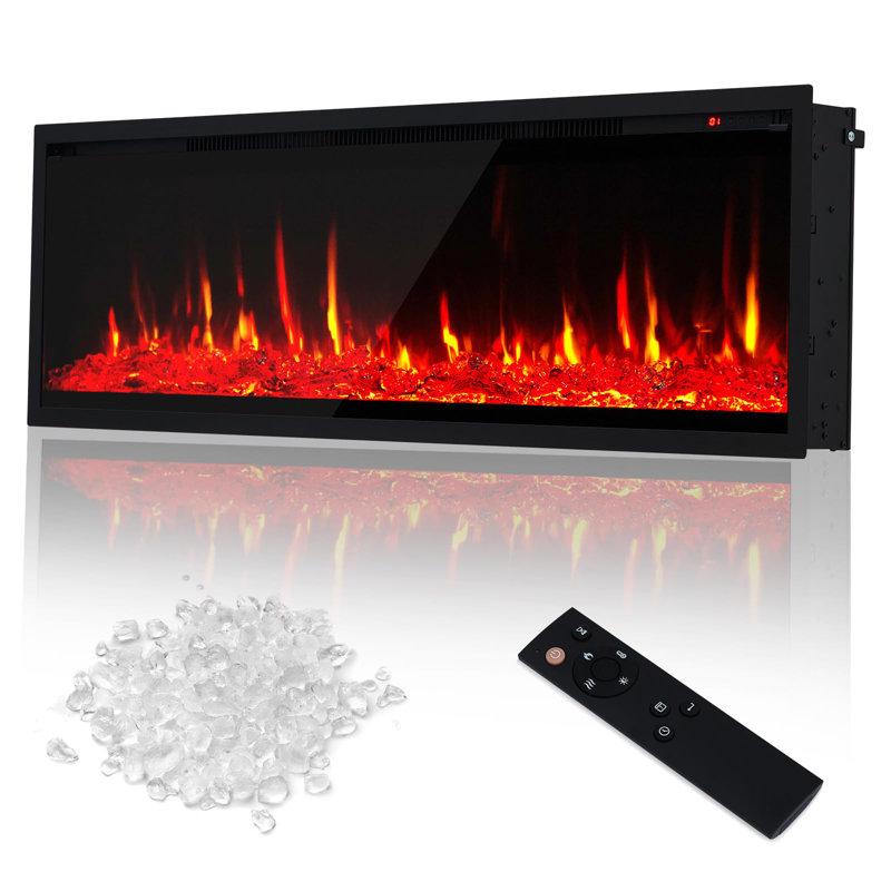 50'' Electric Fireplace with Log & Crystal Inserts, Recessed & Wall Mounted, Remote Control & Touch Screen