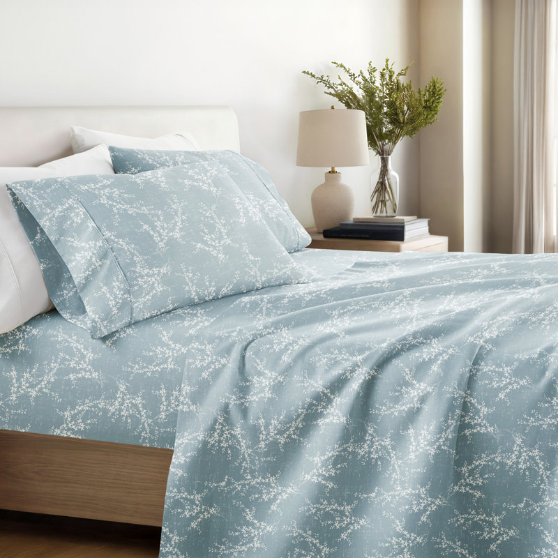 4 Piece Delicate Details Pattern Sheet Set, Twin Sheet Set with 1 Standard Pillowcase, Blue Floral