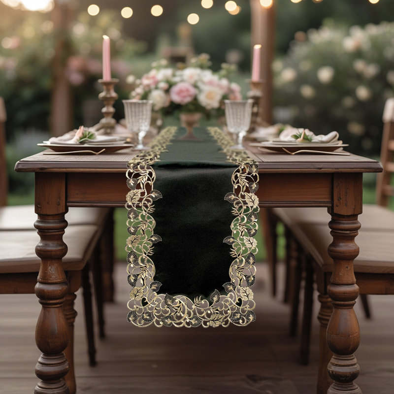 Niya Elegant Table Runner for Dining Room Decor Tarantino Lace Runner for Luxurious Christmas Table Decor, Black/Gold