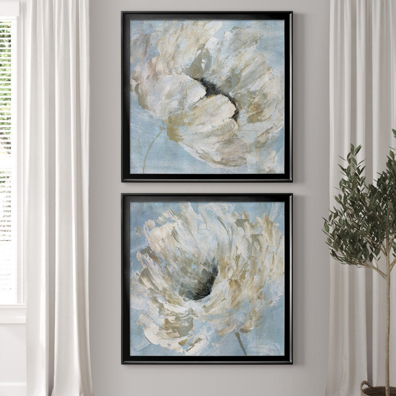 «Blue Blanc I», ensemble de 2 reproductions d'art sur toile tendue, H 26,5 po x l 53 po x P 1,5 po, Toile avec cadre noir