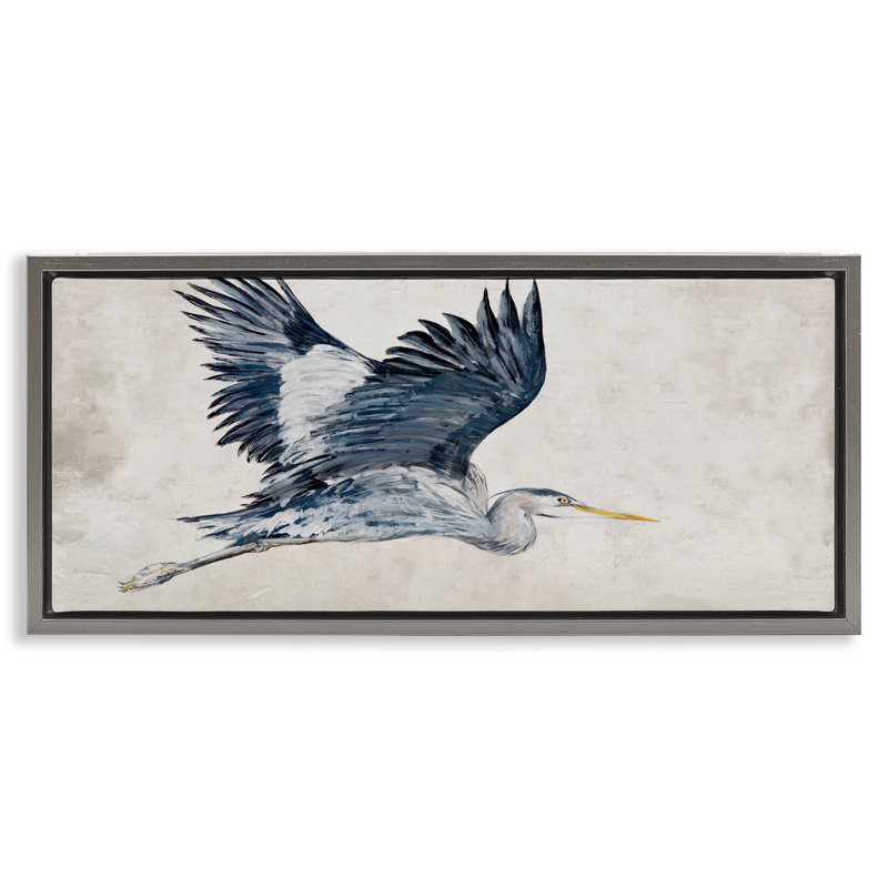 «Glider Heron Bird in Neutrals», art mural encadré sur toile flottante, design par Jacob Q, H 14 po x l 31 po