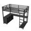 Lit mezzanine en métal Villa avec bureau en L, garde-robe et tablettes-122581910