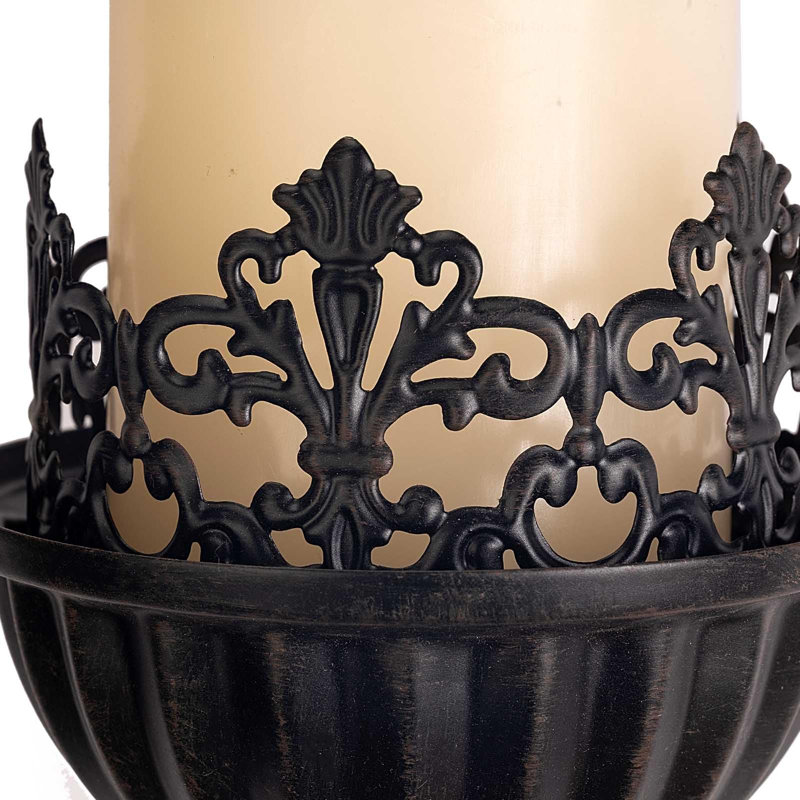 Black Iron and Wood Crown Design Wall Sconce Candle Holders, Set of 2